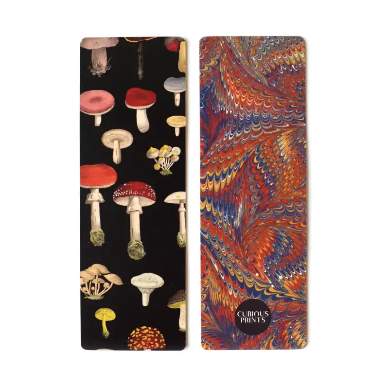 Black Mushroom Double-Sided Bookmark with Vintage Marbling