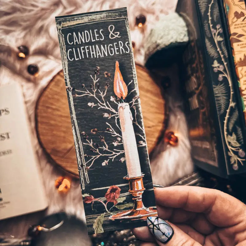 Candles and Cliffhangers Fall Dark Academia Bookmark