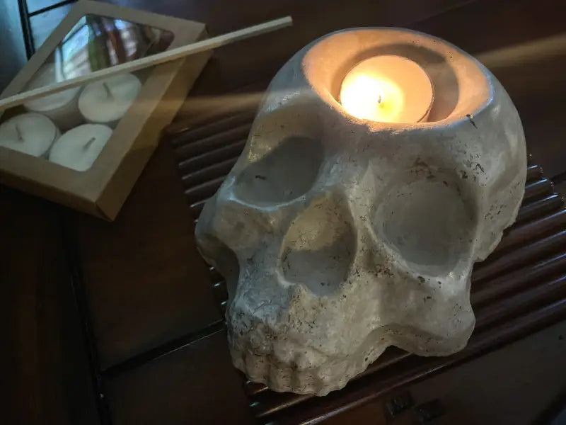 Concrete Skull Tea Light Holder