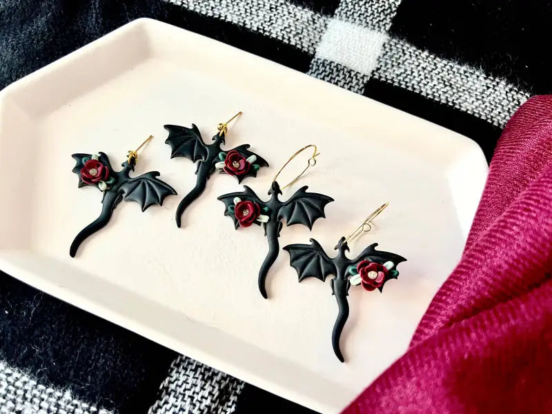 Dragon Rose Earrings Dragon Clay Earrings - hoop