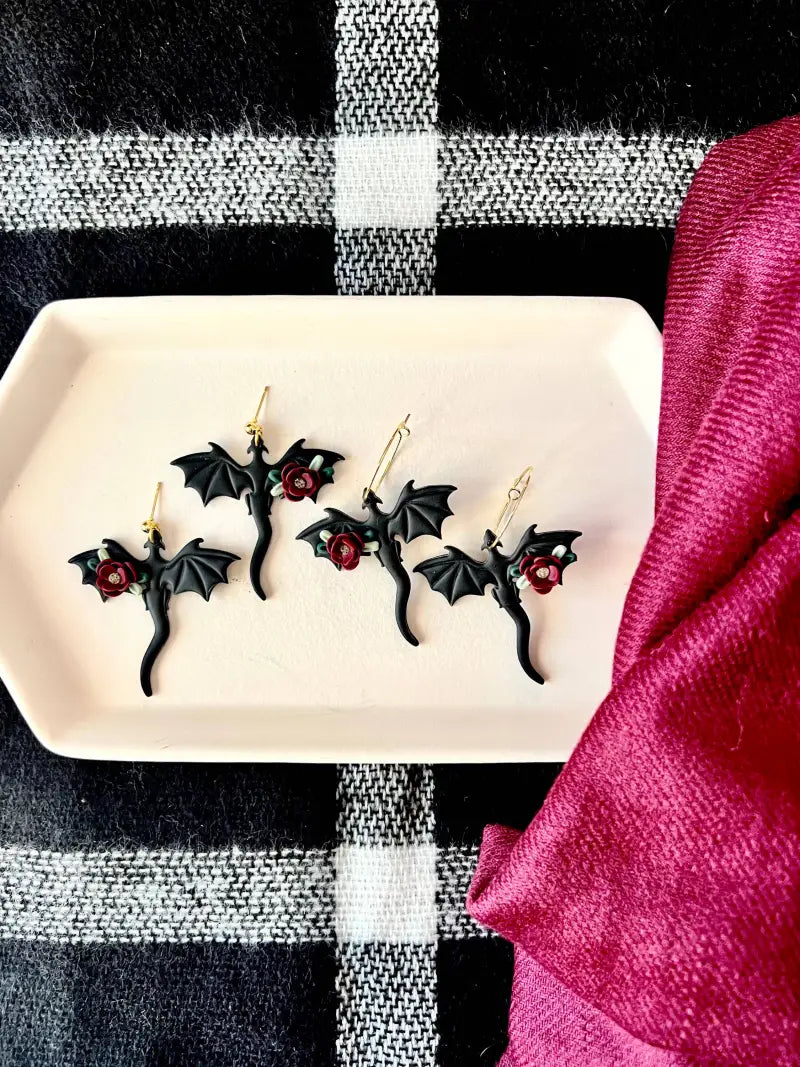 Dragon Rose Earrings Dragon Clay Earrings - hoop