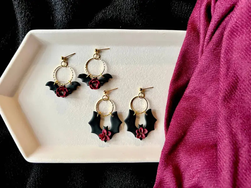 Floral Bat Earrings Rose Bat Earrings - small bat