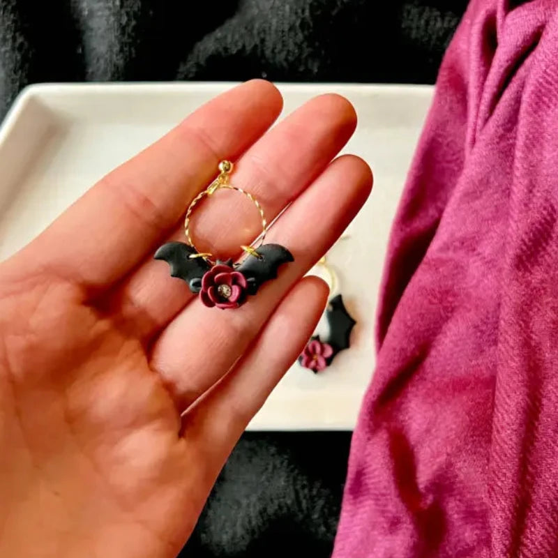 Floral Bat Earrings Rose Bat Earrings - small bat