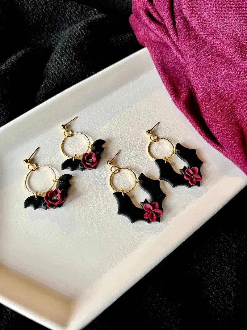 Floral Bat Earrings Rose Bat Earrings - small bat