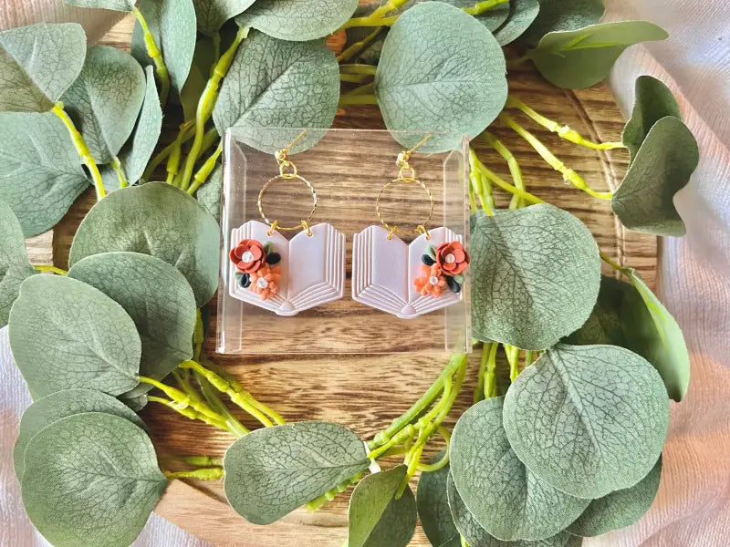 Floral Book Clay Earrings Book Clay Earrings
