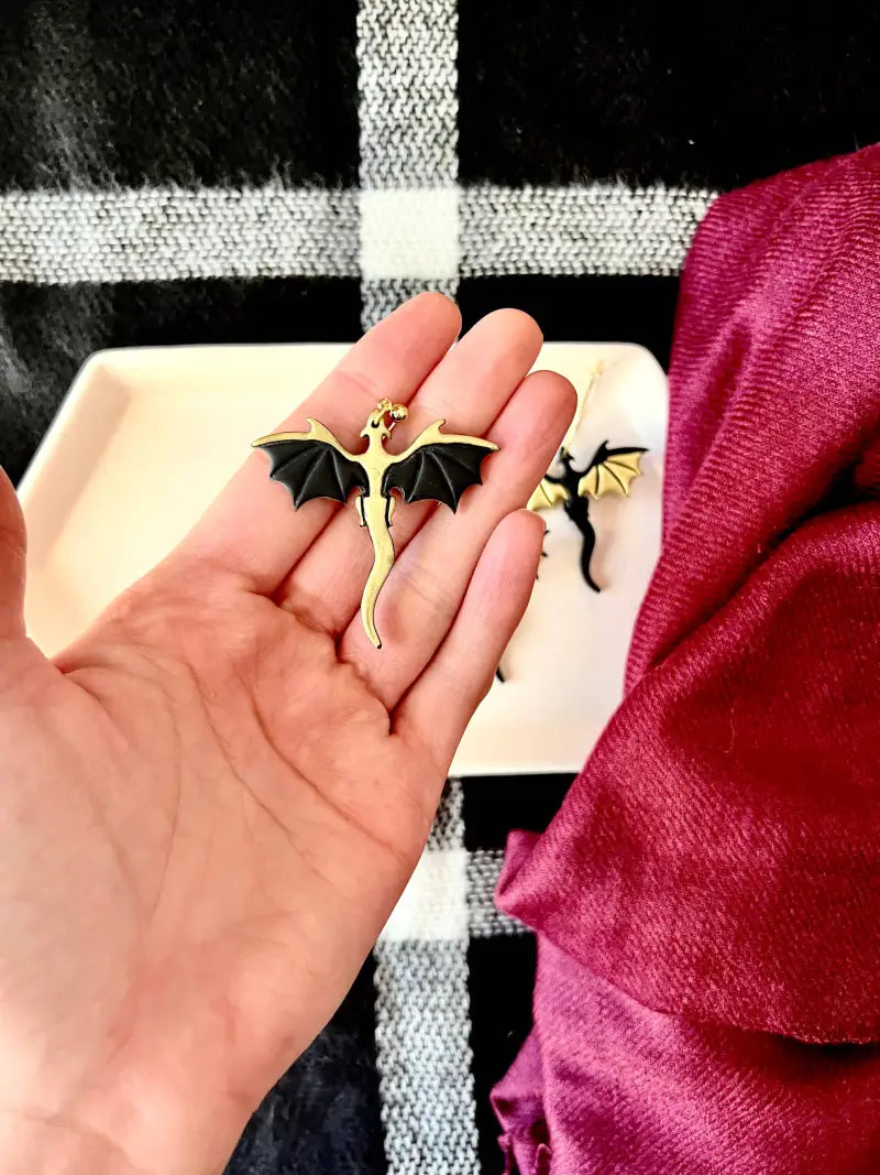 Gold Dragon Earrings Dragon Clay Earrings - gold wings