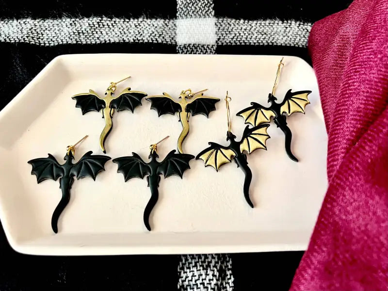 Gold Dragon Earrings Dragon Clay Earrings - gold wings
