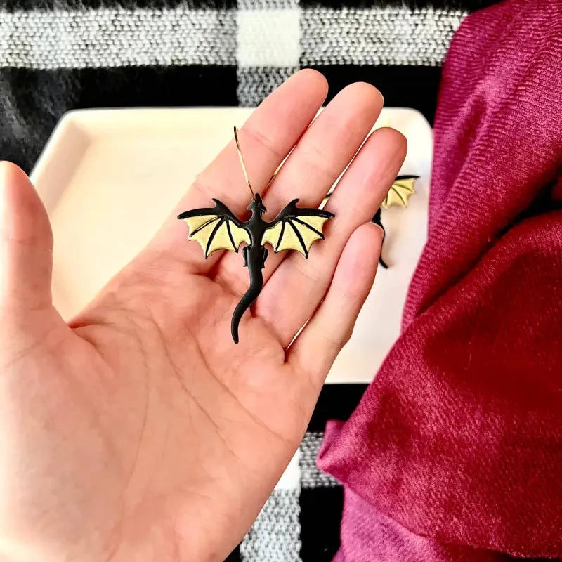 Gold Dragon Earrings Dragon Clay Earrings - gold wings