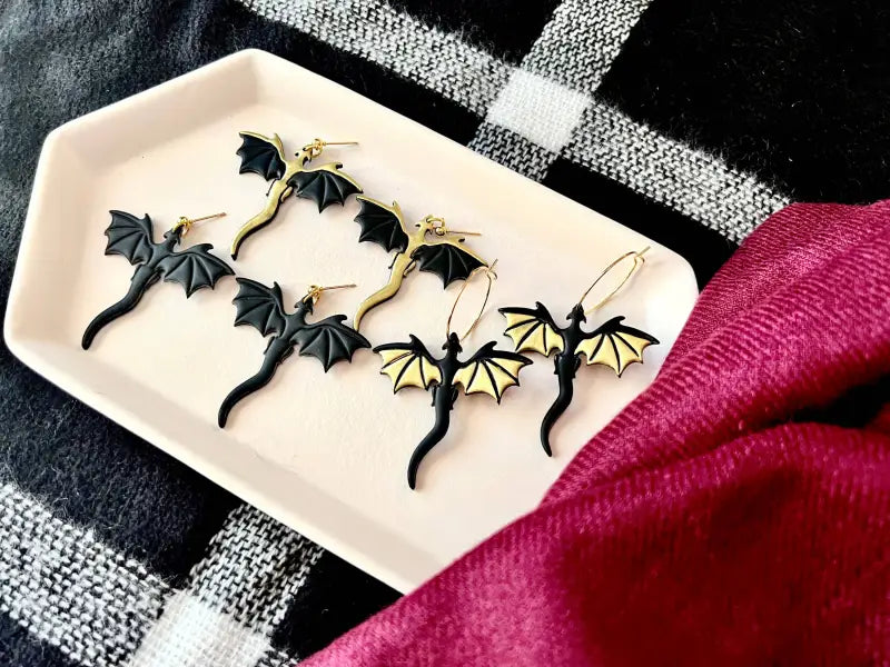 Gold Dragon Earrings Dragon Clay Earrings - gold wings