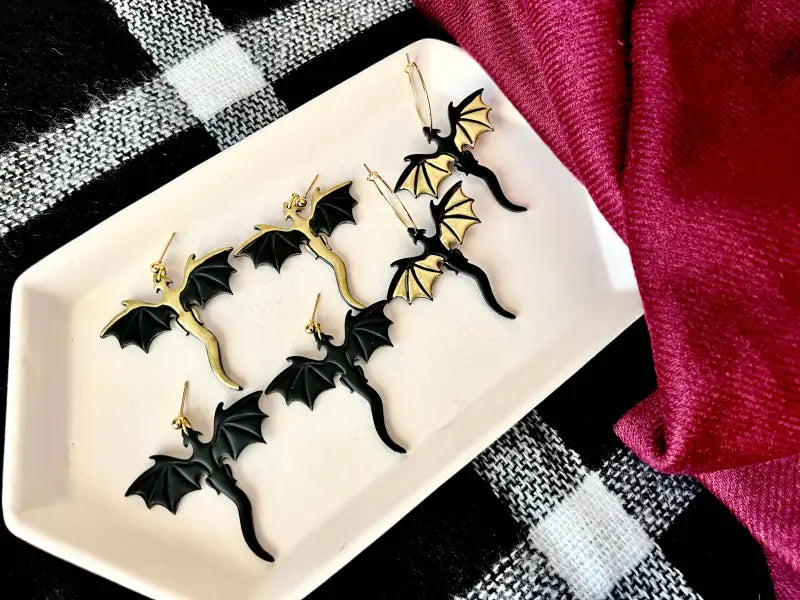 Gold Dragon Earrings Dragon Clay Earrings - gold wings