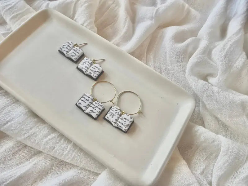 Open Book Earrings Book Clay Earrings Book Earrings - hoop