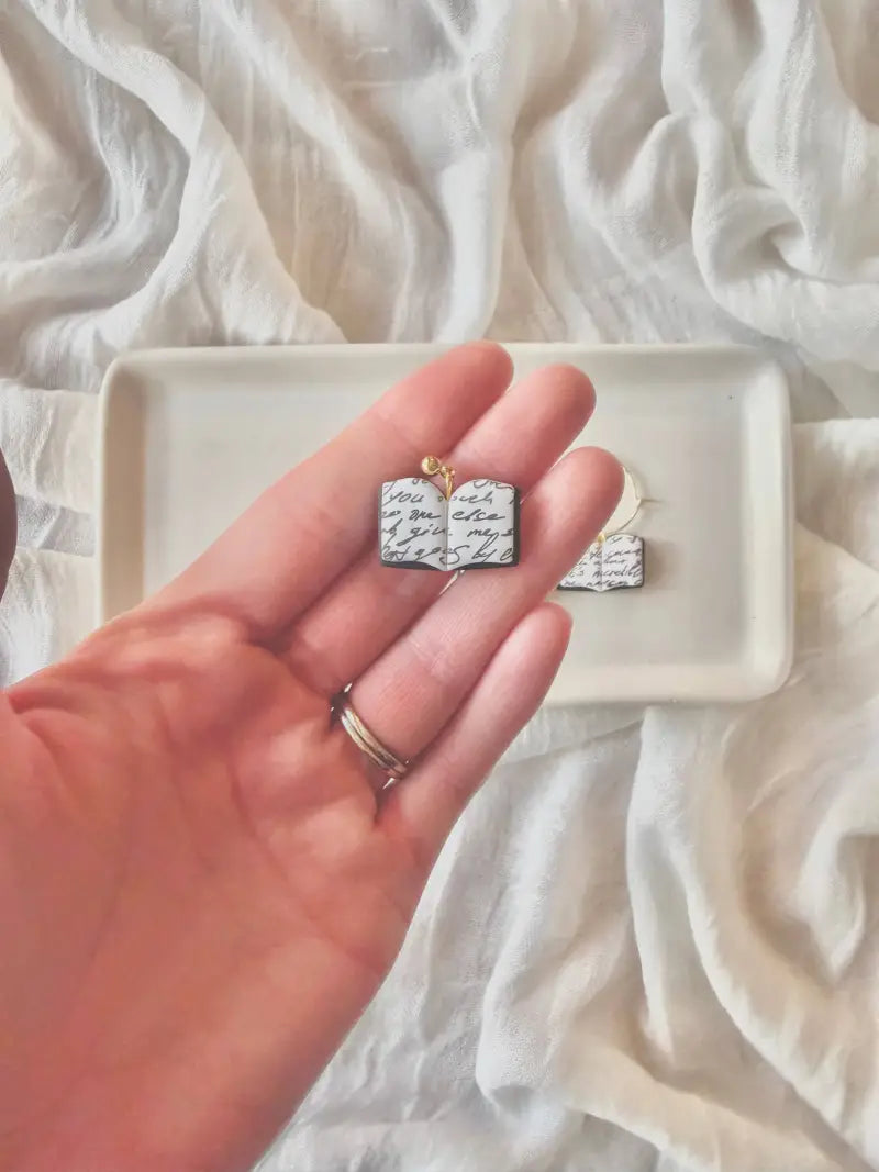 Open Book Earrings Book Clay Earrings Book Earrings - hoop