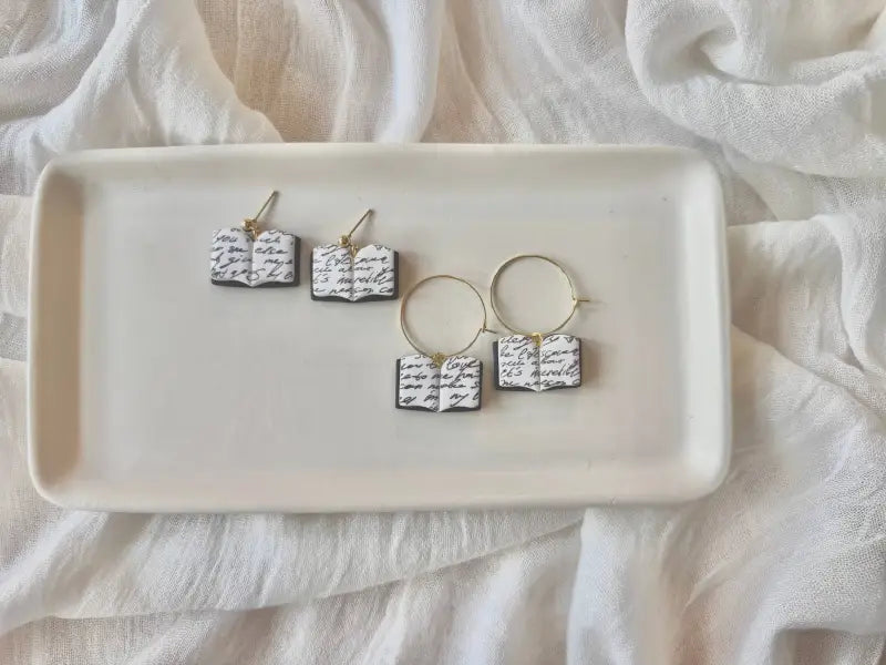 Open Book Earrings Book Clay Earrings Book Earrings - hoop