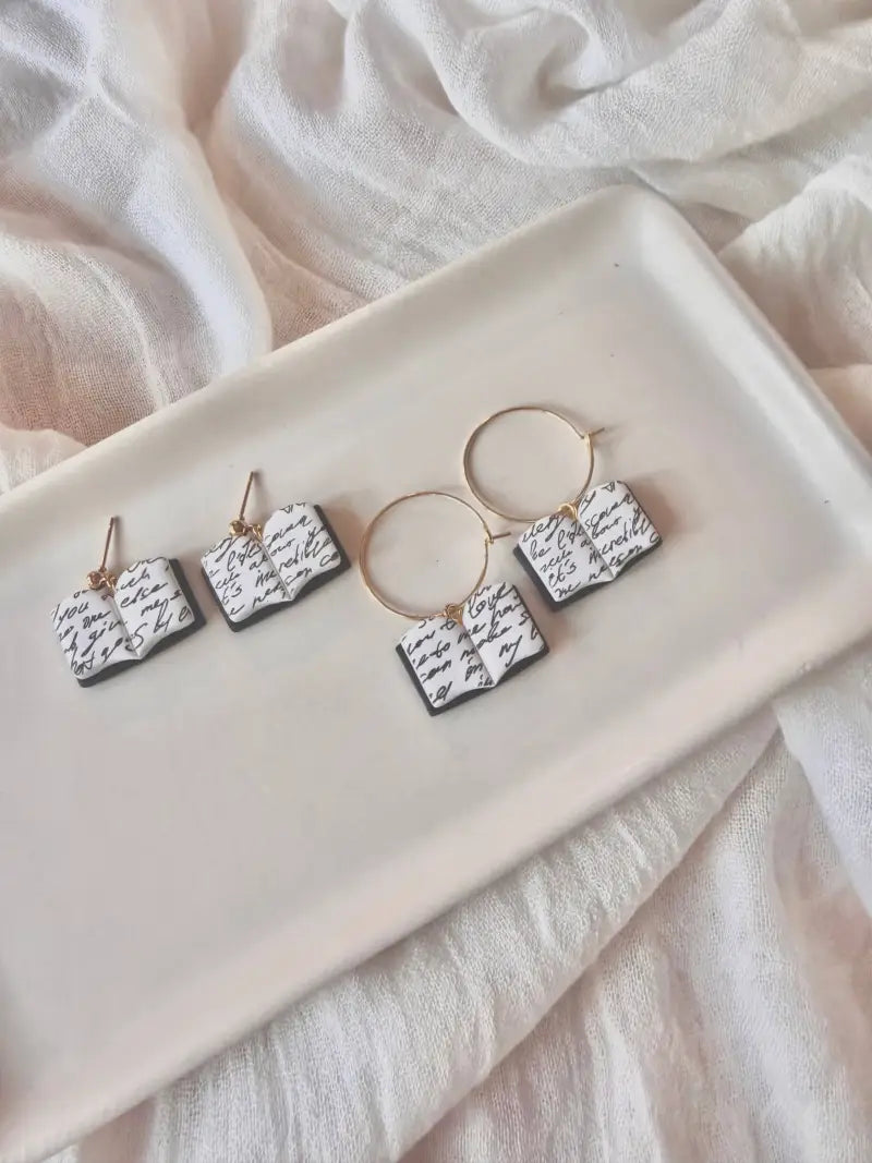 Open Book Earrings Book Clay Earrings Book Earrings - hoop