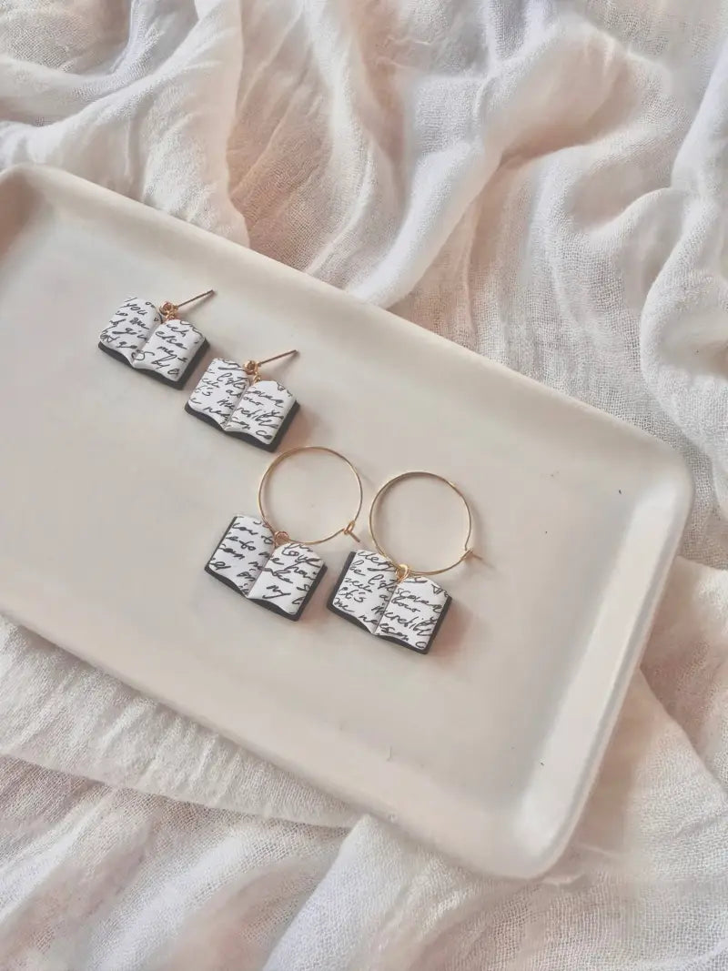 Open Book Earrings Book Clay Earrings Book Earrings - hoop