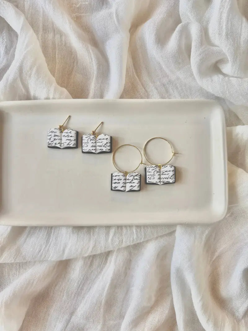 Open Book Earrings Book Clay Earrings Book Earrings - hoop