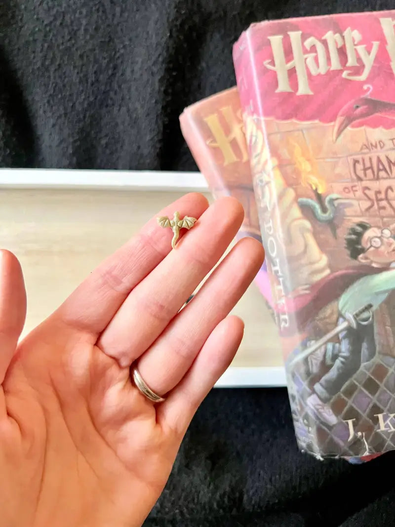 Tiny Dragon Studs Dragon Stud Earrings Dragon Earrings - Black