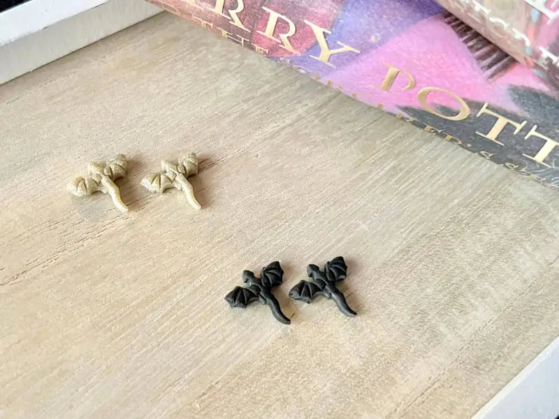 Tiny Dragon Studs Dragon Stud Earrings Dragon Earrings - Black