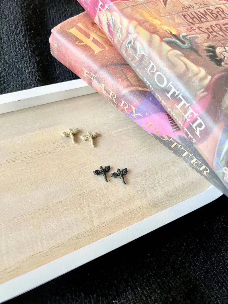 Tiny Dragon Studs Dragon Stud Earrings Dragon Earrings - Black