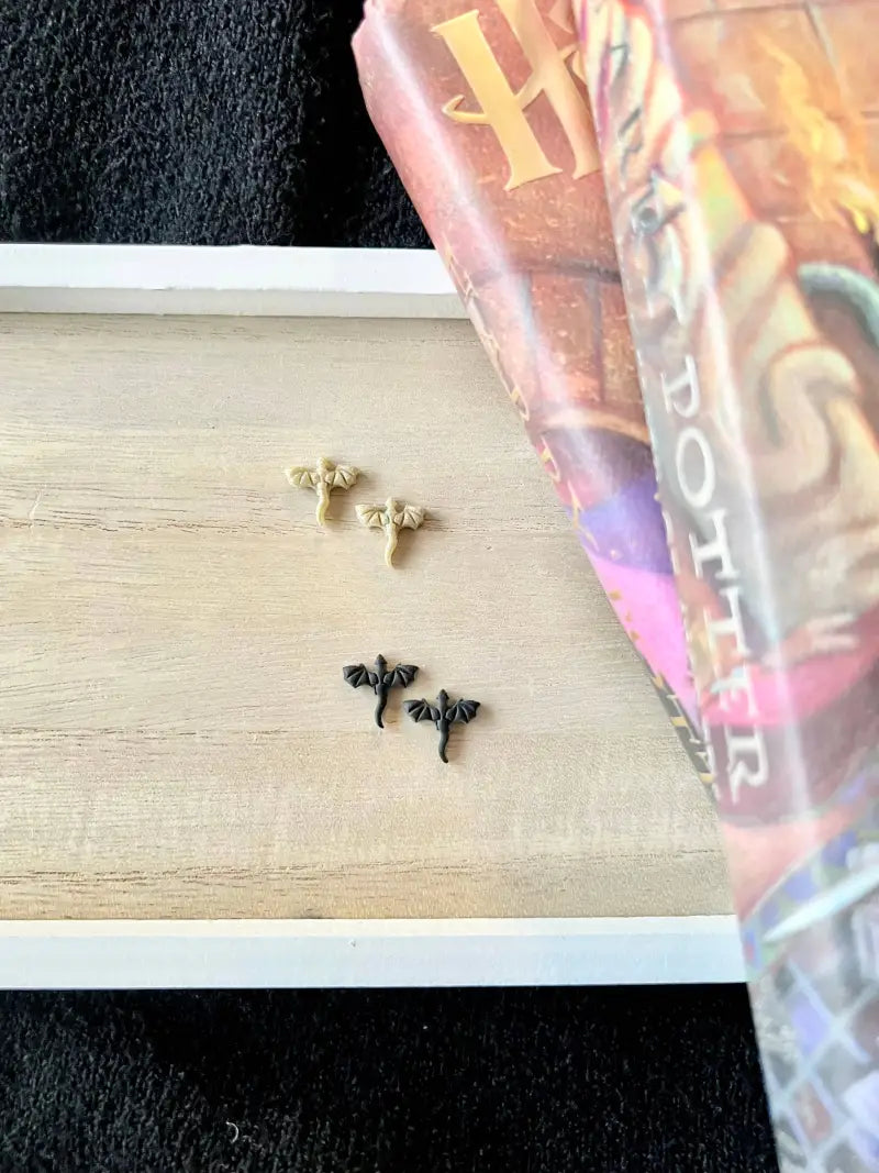 Tiny Dragon Studs Dragon Stud Earrings Dragon Earrings - Black