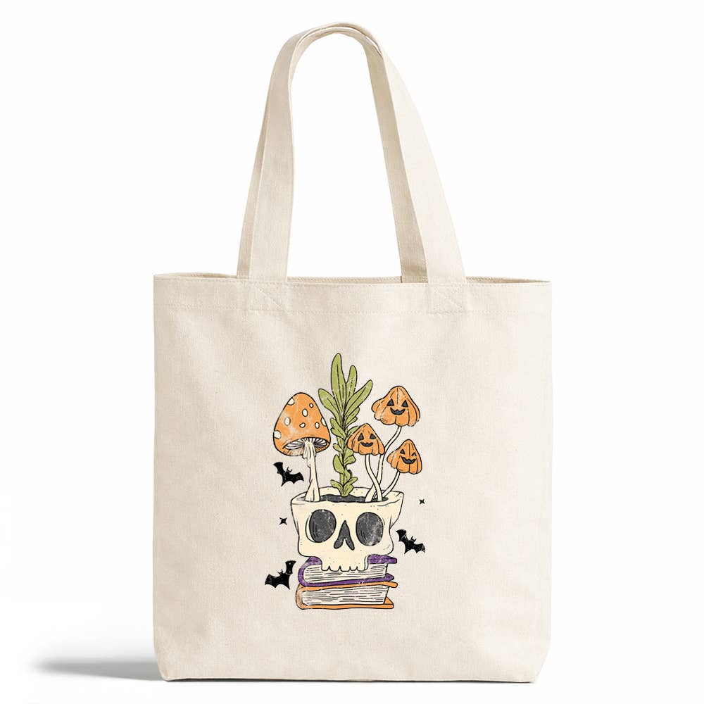 Retro Skull Mushroom Tote Bag