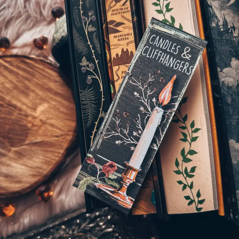 Candles and Cliffhangers Fall Dark Academia Bookmark