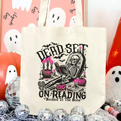 Dead Set On Reading Tote Bag - Beige