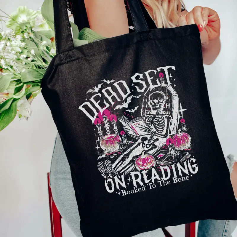 Dead Set On Reading Tote Bag - Black
