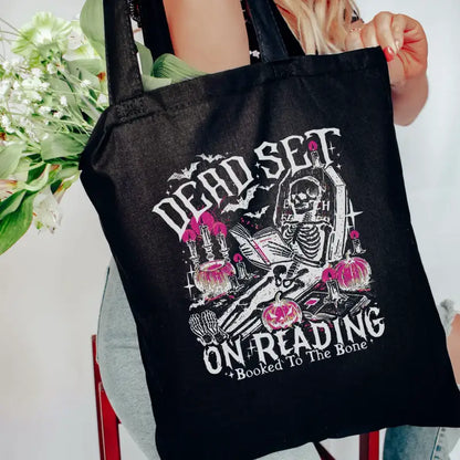 Dead Set On Reading Tote Bag - Black