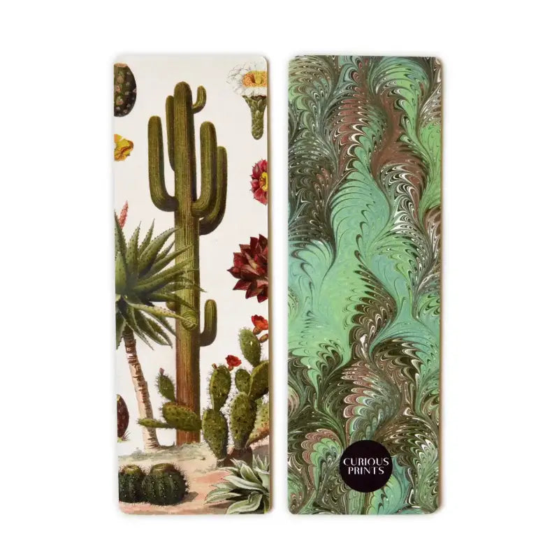 Desert Cactus Double-Sided Bookmark with Vintage Marbling