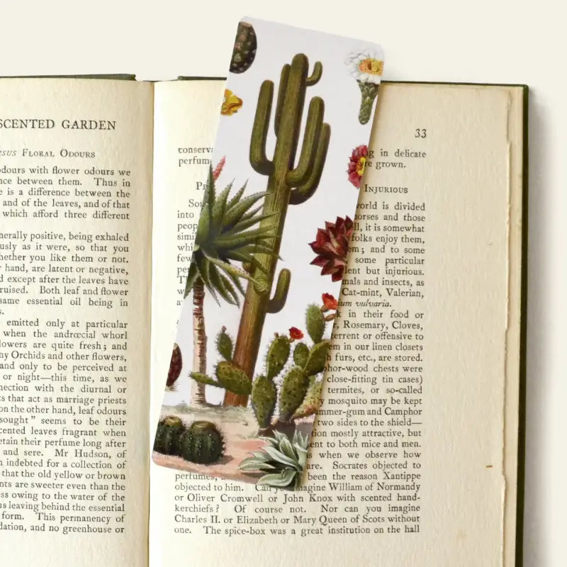 Desert Cactus Double-Sided Bookmark with Vintage Marbling