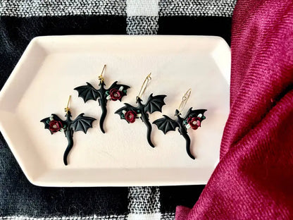 Dragon Rose Earrings Dragon Clay Earrings - hoop