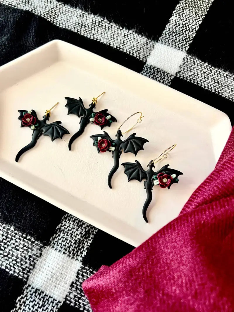 Dragon Rose Earrings Dragon Clay Earrings - hoop