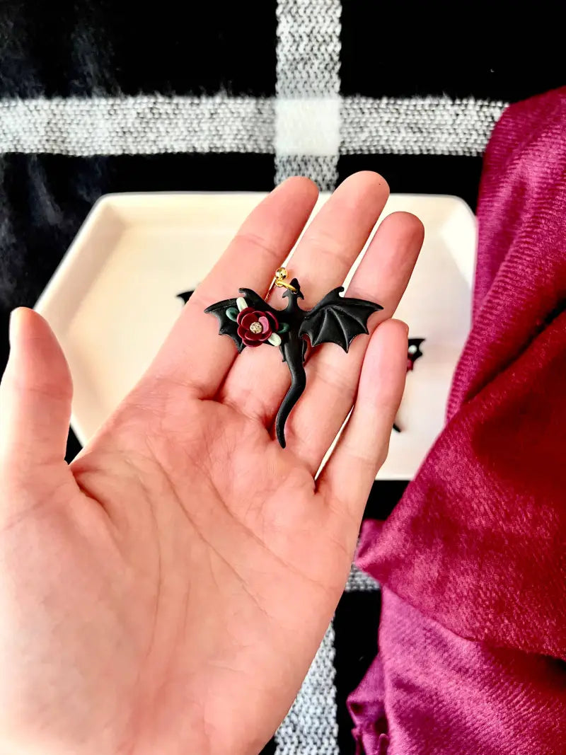 Dragon Rose Earrings Dragon Clay Earrings - hoop
