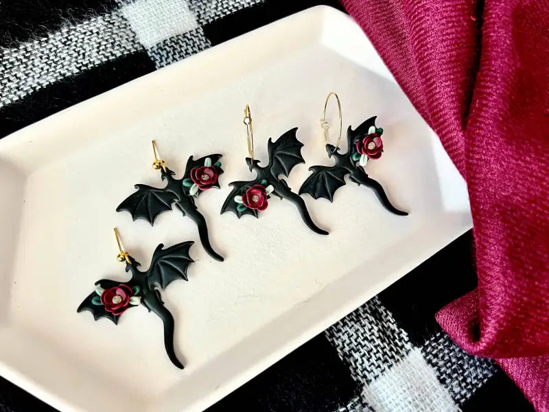 Dragon Rose Earrings Dragon Clay Earrings - hoop
