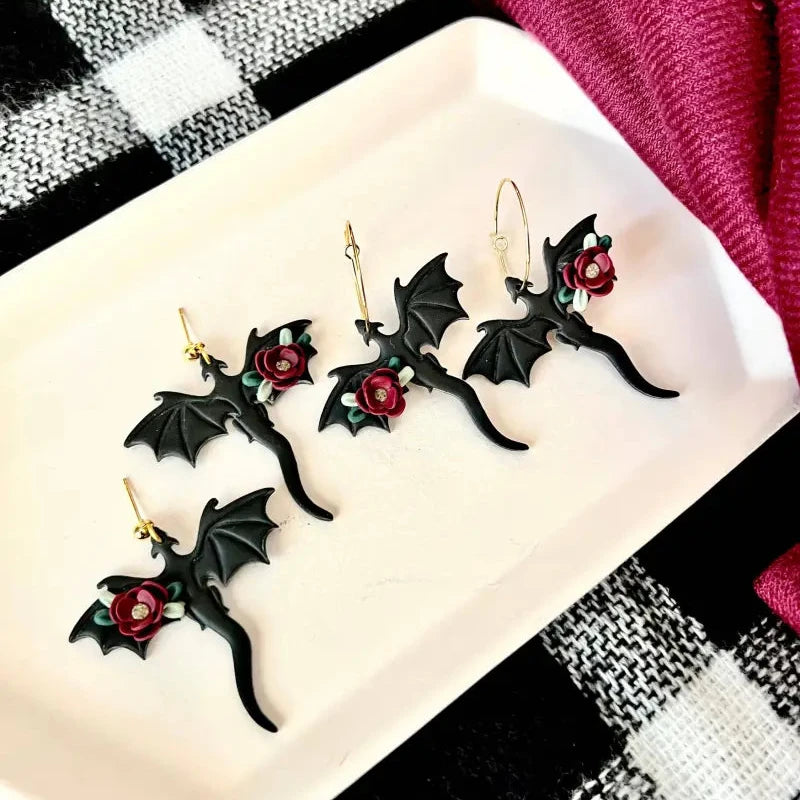 Dragon Rose Earrings Dragon Clay Earrings - hoop