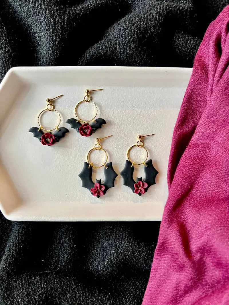 Floral Bat Earrings Rose Bat Earrings - small bat