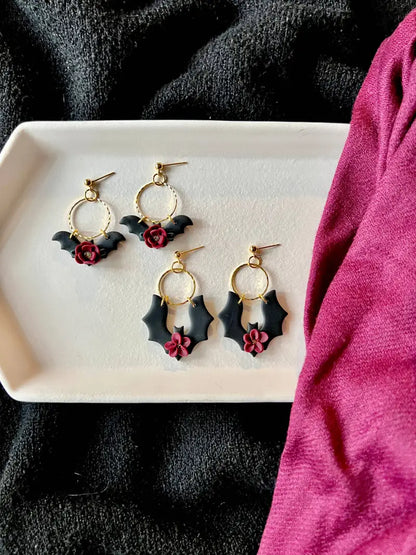 Floral Bat Earrings Rose Bat Earrings - small bat