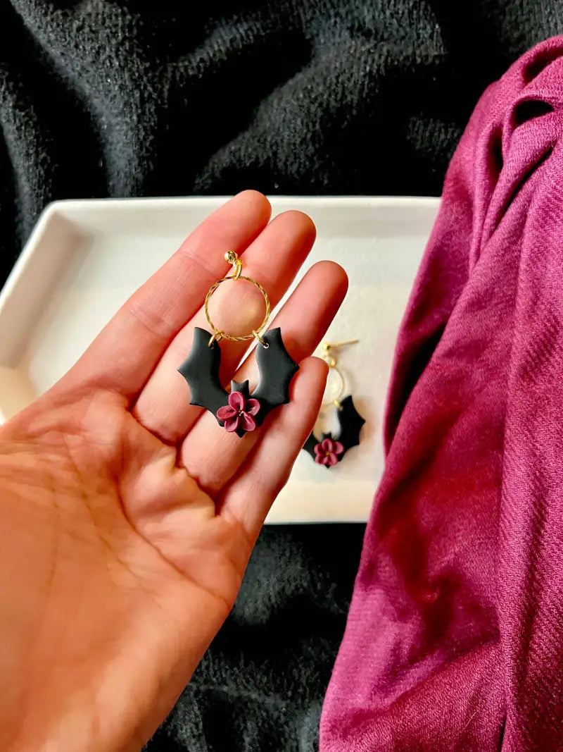 Floral Bat Earrings Rose Bat Earrings - small bat