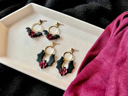 Floral Bat Earrings Rose Bat Earrings - small bat