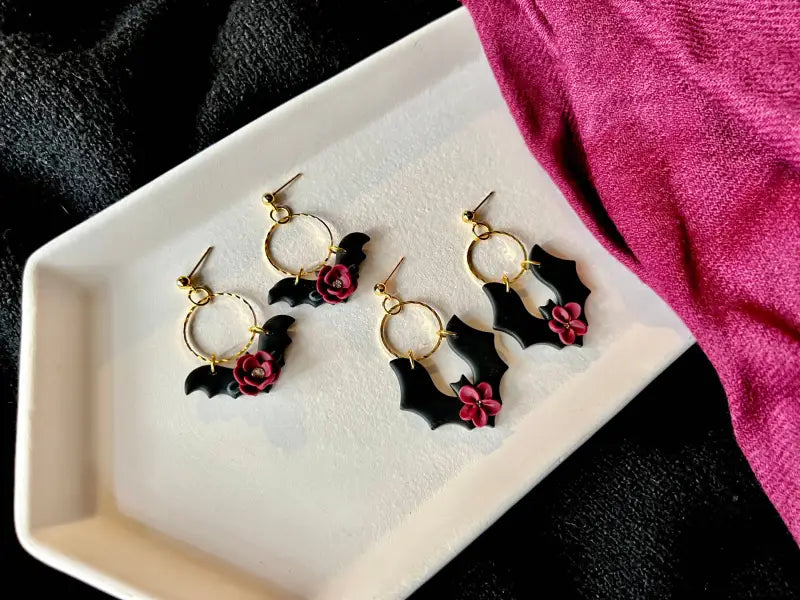Floral Bat Earrings Rose Bat Earrings - small bat