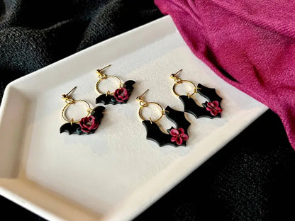 Floral Bat Earrings Rose Bat Earrings - small bat
