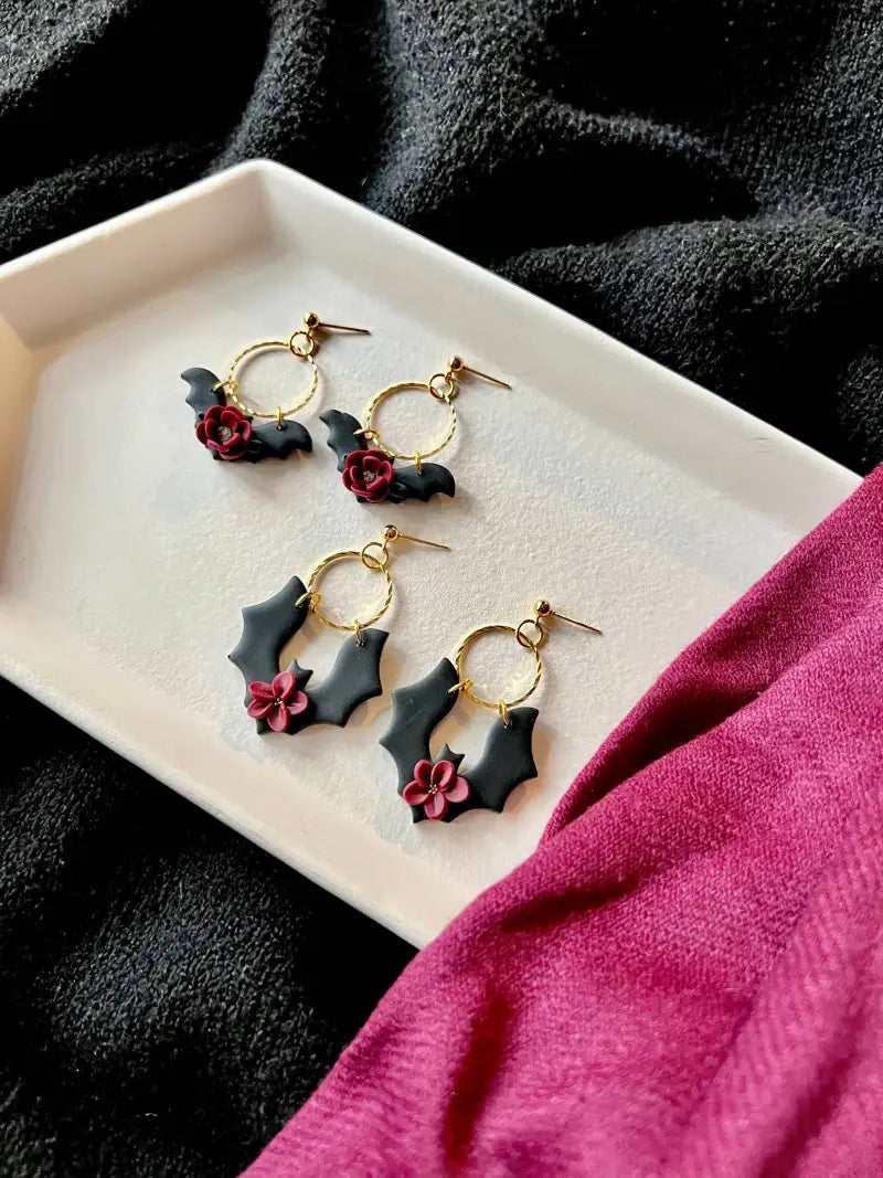 Floral Bat Earrings Rose Bat Earrings - small bat