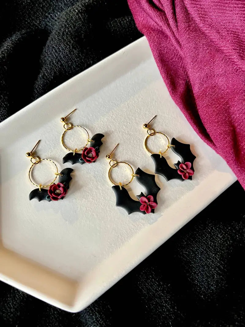 Floral Bat Earrings Rose Bat Earrings - small bat