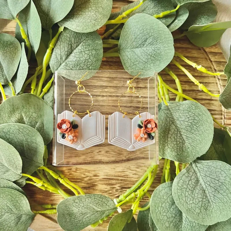 Floral Book Clay Earrings Book Clay Earrings