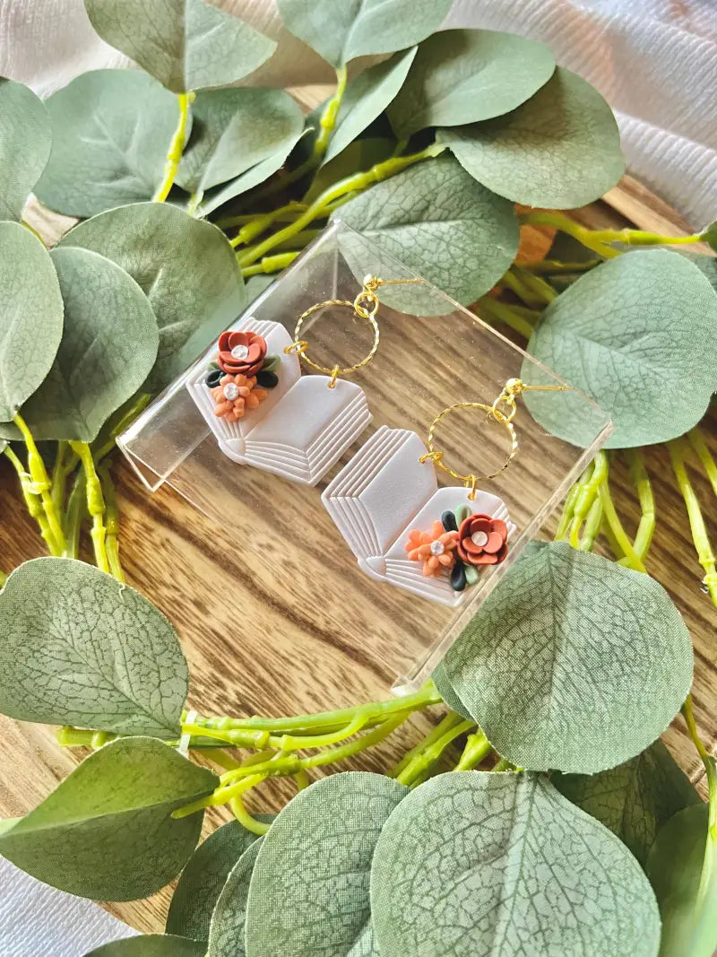 Floral Book Clay Earrings Book Clay Earrings