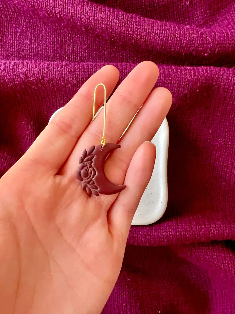 Floral Moon Clay Earrings Fall Moon Clay Earrings