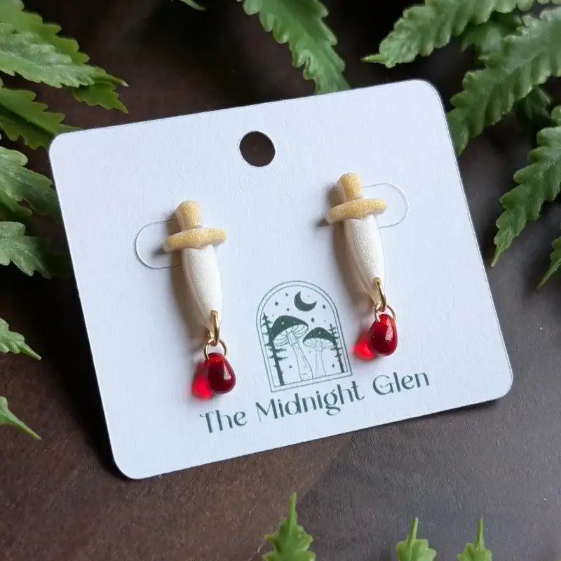 Gold Dagger Studs with Blood Drop