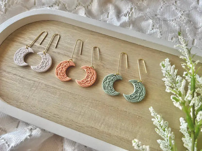 Moon Mandala Earrings Moon Clay Earrings Moon Earrings - Green