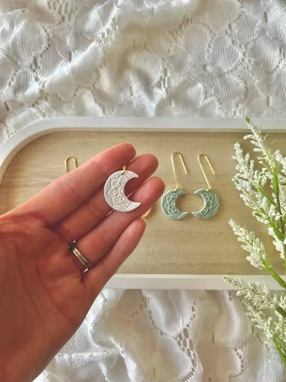 Moon Mandala Earrings Moon Clay Earrings Moon Earrings - Green